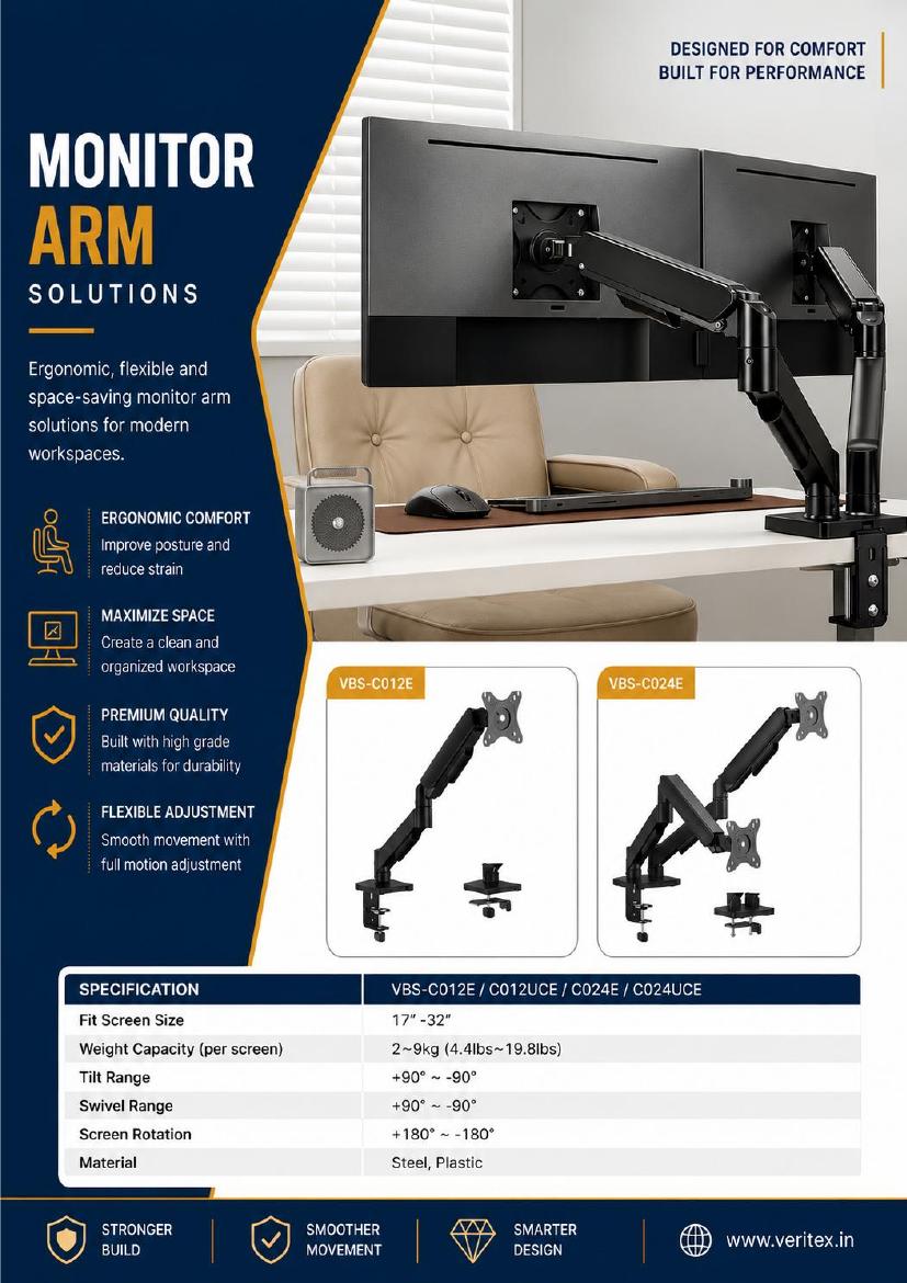 Double Gas Spring Monitor Arm